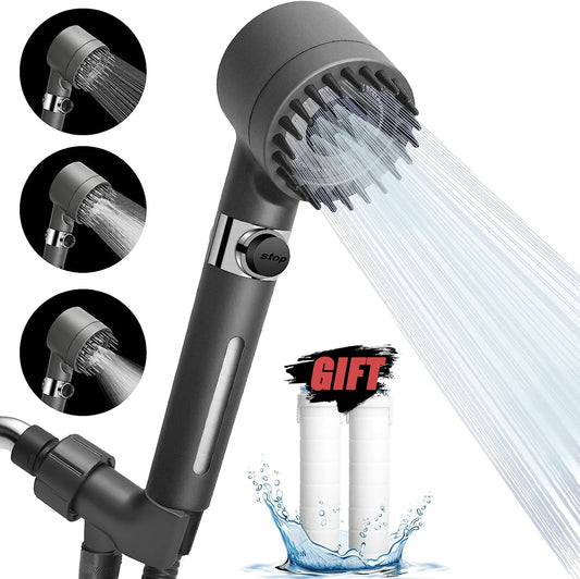 PureFlow High-Pressure Shower Head – 3-Mode Adjustable Spray with Massage Brush Filter for Ultimate Bathroom Relaxation